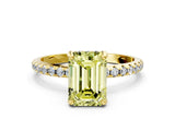 Yellow gold Fancy Yellow Emerald Cut Diamond Solitaire Ring with Four-Prong Setting and Pavé Band_3