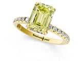 Yellow gold Fancy Yellow Emerald Cut Diamond Solitaire Ring with Four-Prong Setting and Pavé Band_4