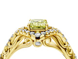 Yellow gold Fancy Yellow Emerald Cut Diamond Solitaire Ring with Hidden Halo and Pavé Band_31