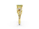 Yellow gold Fancy Yellow Emerald Cut Diamond Solitaire Ring with Milgrain Pavé Band and Four-Prong Setting_174