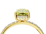 Yellow gold Fancy Yellow Emerald Cut Diamond Solitaire Ring with Pavé Band and Hidden Halo_25