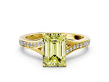 Yellow gold Fancy Yellow Emerald Cut Diamond Solitaire Ring with Pavé Band and Prong Setting_12