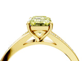 Yellow gold Fancy Yellow Emerald Cut Diamond Solitaire Ring with Pavé Band and Prong Setting_16