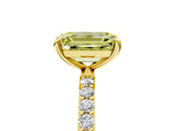 Yellow gold Fancy Yellow Emerald Cut Diamond Solitaire Ring with Pave Band and Four Prong Setting_78