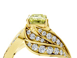Yellow gold Fancy Yellow Emerald Cut Diamond Solitaire Ring with Prong Setting and Twisted Pavé Band_4