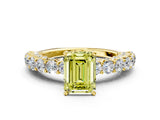 Yellow gold Fancy Yellow Emerald Cut Diamond Solitaire Ring with Shared Prong Pavé Band and Four-Prong Setting_58
