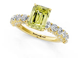 Yellow gold Fancy Yellow Emerald Cut Diamond Solitaire Ring with Shared Prong Pavé Band and Four-Prong Setting_59