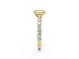 Yellow gold Fancy Yellow Emerald Cut Diamond Solitaire Ring with Shared Prong Pavé Band and Four-Prong Setting_60