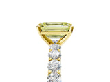Yellow gold Fancy Yellow Emerald Cut Diamond Solitaire Ring with Shared Prong Pavé Band and Four-Prong Setting_63