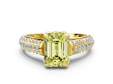 Yellow gold Fancy Yellow Emerald Cut Diamond Solitaire Ring with Three-Row Pavé Band and Four-Prong Setting_37