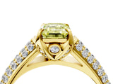 Yellow gold Fancy Yellow Emerald Cut Diamond Solitaire Ring with Three-Row Pavé Band and Four-Prong Setting_41
