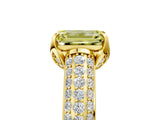 Yellow gold Fancy Yellow Emerald Cut Diamond Solitaire Ring with Three-Row Pavé Band and Four-Prong Setting_42