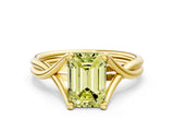 Yellow gold Fancy Yellow Emerald Cut Diamond Solitaire Twist Band Prong Setting Ring_67