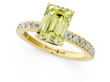 Yellow gold Fancy Yellow Emerald  Cut Diamond Solitaire with Pave Band and Four-Prong Setting 1