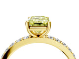 Yellow gold Fancy Yellow Emerald  Cut Diamond Solitaire with Pave Band and Four-Prong Setting 4