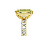 Yellow gold Fancy Yellow Emerald  Cut Diamond Solitaire with Pave Band and Four-Prong Setting 5