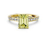 Yellow gold Fancy Yellow Emerald  Cut Diamond Solitaire with Pave Band and Four-Prong Setting