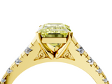 Yellow gold Fancy Yellow Emerald  Cut Diamond Solitaire with Pave Band and Four-Prong Setting_128