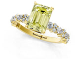 Yellow gold Fancy Yellow Emerald Cut Diamond Solitaire with Side Stones, Pave Band, Four-Prong Setting_89