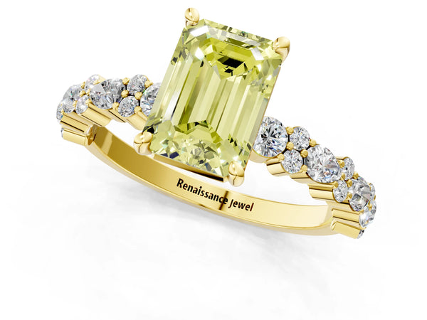 Yellow Gold Emerald Cut Pear Side Stone Engagement Ring Setting for Fancy Yellow Center