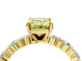Yellow gold Fancy Yellow Emerald Cut Diamond Solitaire with Side Stones, Pave Band, Four-Prong Setting_92