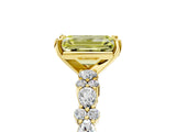 Yellow gold Fancy Yellow Emerald Cut Diamond Solitaire with Side Stones, Pave Band, Four-Prong Setting_93