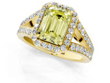 Yellow gold Fancy Yellow Emerald Cut Diamond Split Shank Halo Ring with Four-Prong Setting_42