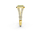 Yellow gold Fancy Yellow Emerald Cut Diamond Split Shank Halo Ring with Four-Prong Setting_43