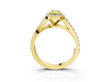 Yellow gold Fancy Yellow Emerald Cut Diamond Split Shank Halo Ring with Four-Prong Setting_44