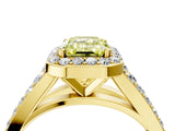 Yellow gold Fancy Yellow Emerald Cut Diamond Split Shank Halo Ring with Four-Prong Setting_45