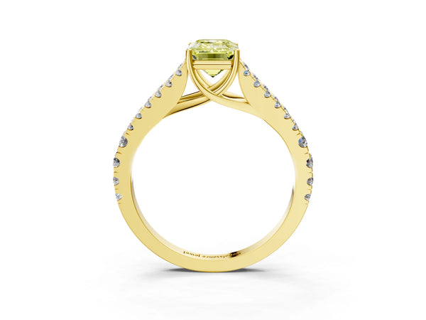 Yellow Gold Emerald Cut Graduated Split Shank Engagement Ring Setting for Fancy Yellow Center