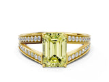 Yellow gold Fancy Yellow Emerald Cut Diamond Split Shank Ring with Pavé Band and Four-Prong Setting_58
