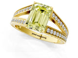 Yellow gold Fancy Yellow Emerald Cut Diamond Split Shank Ring with Pavé Band and Four-Prong Setting_59