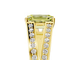 Yellow gold Fancy Yellow Emerald Cut Diamond Split Shank Ring with Pavé Band and Four-Prong Setting_63