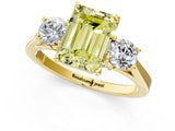Yellow gold Fancy Yellow Emerald Cut Diamond Three-Stone Engagement Ring with Prong Setting and Pavé Band_12