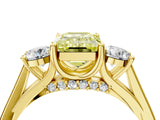 Yellow gold Fancy Yellow Emerald Cut Diamond Three-Stone Engagement Ring with Prong Setting and Pavé Band_15