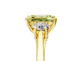 Yellow gold Fancy Yellow Emerald Cut Diamond Three-Stone Engagement Ring with Prong Setting and Pavé Band_16