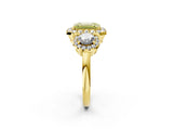 Yellow gold Fancy Yellow Emerald Cut Diamond Three-Stone Halo Ring with Prong Setting and Pavé Accents_2