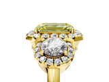 Yellow gold Fancy Yellow Emerald Cut Diamond Three-Stone Halo Ring with Prong Setting and Pavé Accents_5