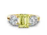Yellow gold Fancy Yellow Emerald Cut Diamond Three-Stone Ring with Prong Setting and Classic Band_124