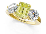 Yellow gold Fancy Yellow Emerald Cut Diamond Three-Stone Ring with Prong Setting and Classic Band_125