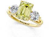 Yellow gold Fancy Yellow Emerald Cut Diamond Three-Stone Ring with Prong Setting and Pavé Band_1