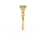 Yellow gold Fancy Yellow Emerald Cut Diamond Three-Stone Ring with Prong Setting and Pavé Band_2