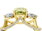Yellow gold Fancy Yellow Emerald Cut Diamond Three-Stone Ring with Prong Setting and Pavé Band_4