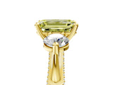Yellow gold Fancy Yellow Emerald Cut Diamond Three-Stone Ring with Prong Setting and Pavé Band_5