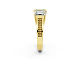 Yellow gold Fancy Yellow Emerald Cut Diamond Three-Stone Ring with Prong Setting and Textured Band_2