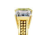 Yellow gold Fancy Yellow Emerald Cut Diamond Three-Stone Ring with Prong Setting and Textured Band_5