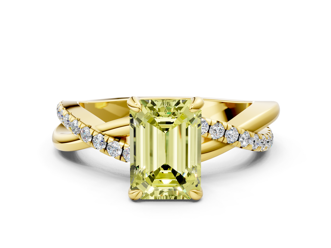 Yellow gold Fancy Yellow Emerald  Cut Diamond Twist Band Solitaire with Prong Setting_29