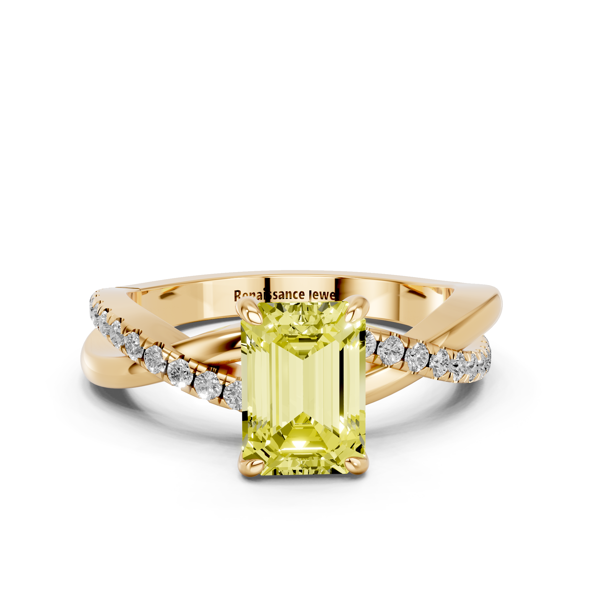 Yellow gold Fancy Yellow Emerald  Cut Diamond Twist Band Solitaire with Prong Setting_3