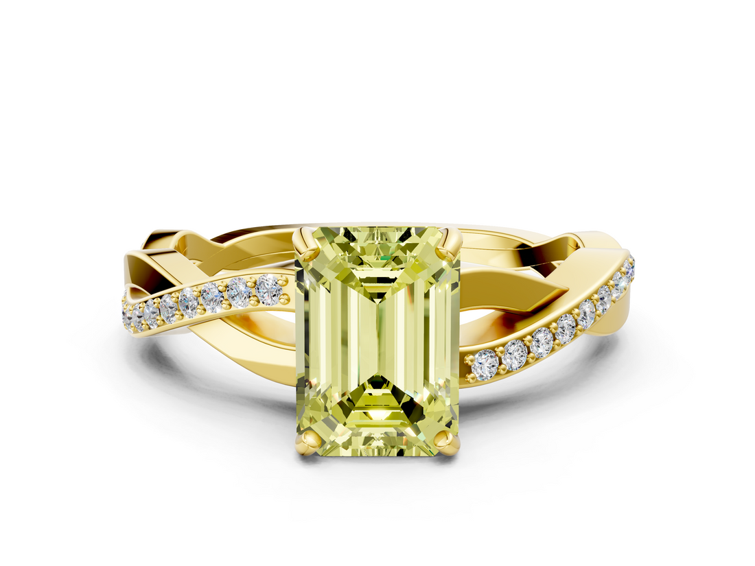 Yellow gold Fancy Yellow Emerald  Cut Diamond Twisted Band Engagement Ring with Prong Setting_3